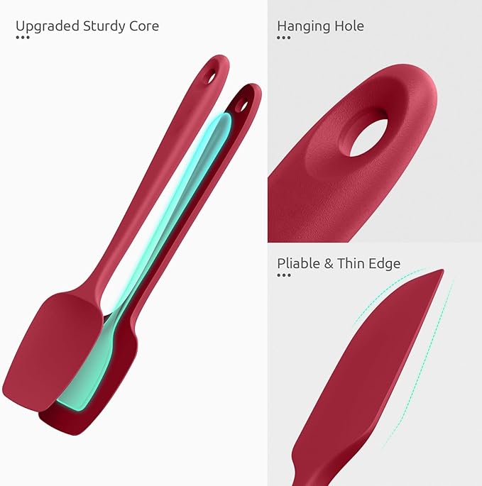 U-Taste 600ºF Heat Resistant Silicone Spatulas: Flexible Food-Grade Silicon Baking Scraper, Kitchen Cooking Mixing Utensils with Upgraded Sturdy Handle Tip for Nonstick Cookware (4-Pc., Red)