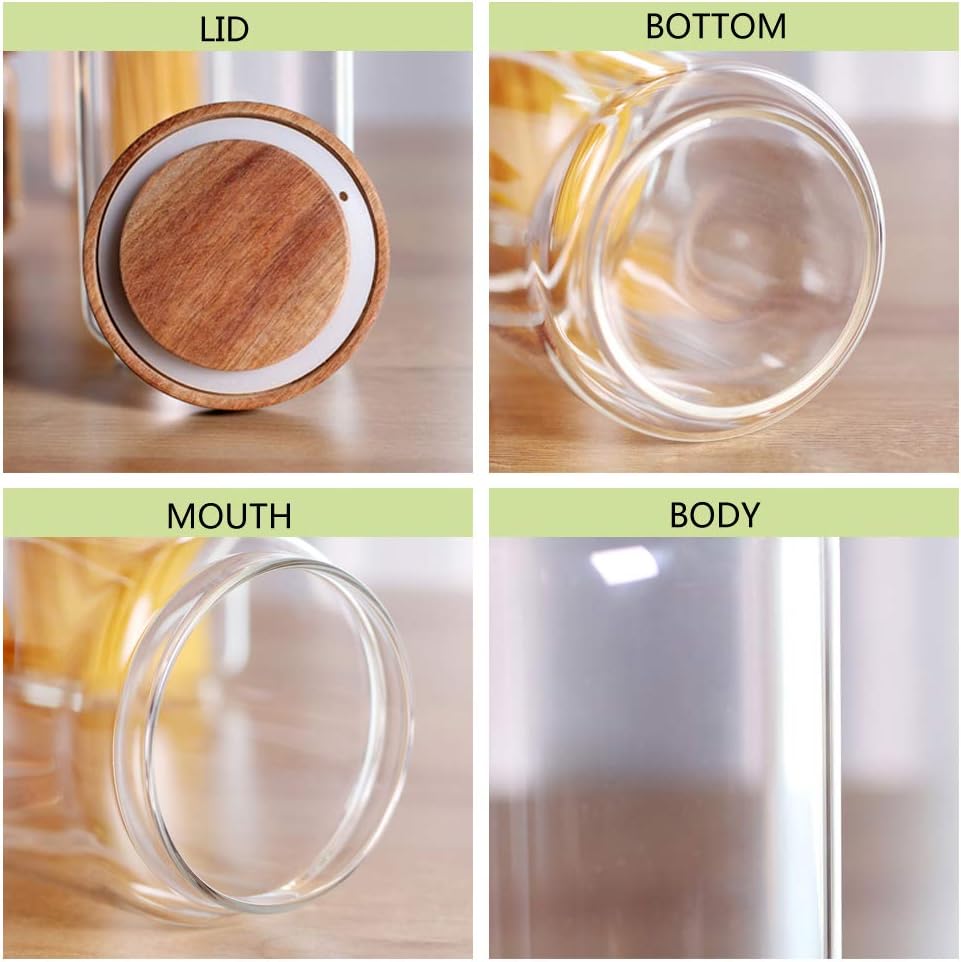 Glass Canisters Set of 5 for the kitchen, Glass Storage Container jars with Airtight Acacia Lid for Coffee Beans, Flour, Sugar, Rice and Spaghetti and etc