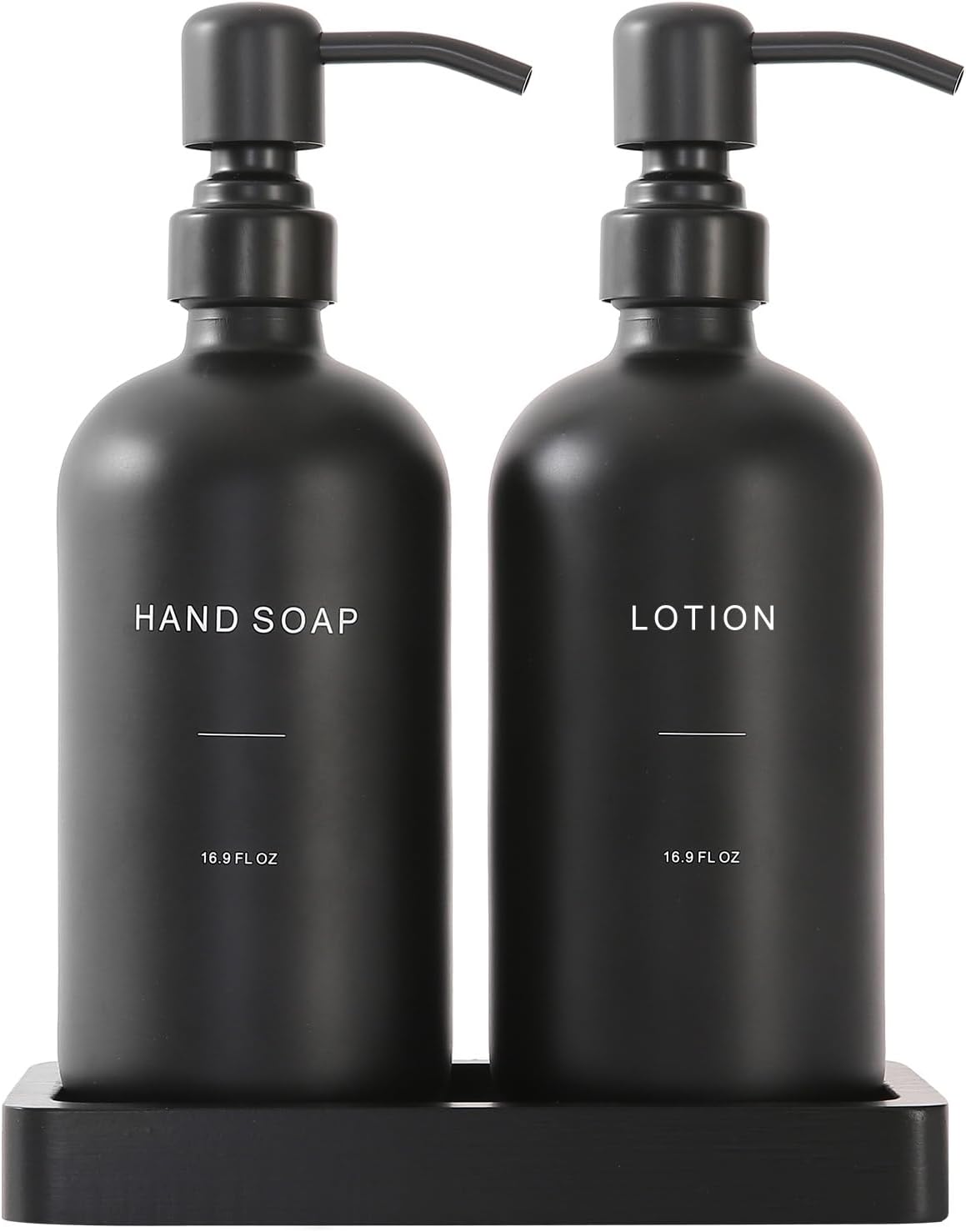 Black Soap Dispenser Bathroom Set, Soap and Lotion Dispenser Set with Stainless Steel Pump, Perfect for Bathroom Decor. (Black)