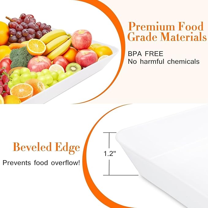 WOWBOX 10 pcs Serving Tray for Entertaining, Serving Platters for Snacks, Fruit, Cookies, Dessert, Reusable Plastic Trays for Serving Food and Pantry Organization in Kitchen & for Parties