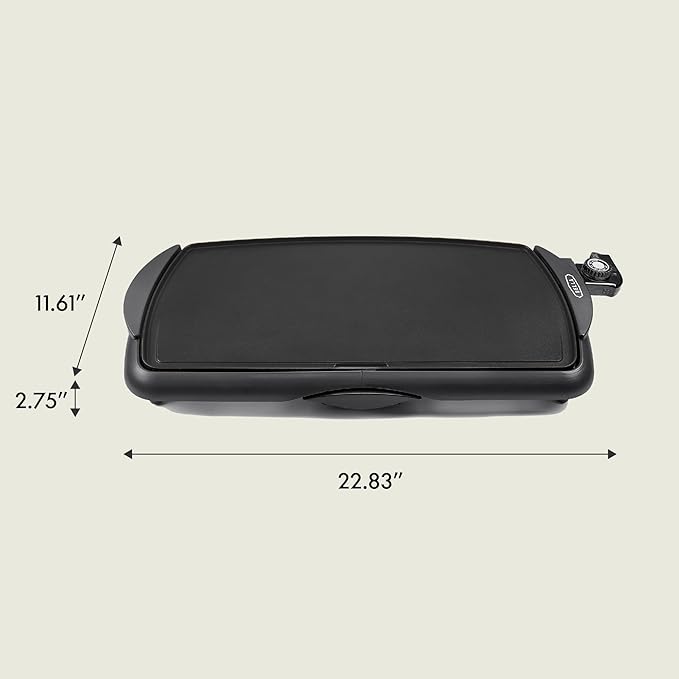 bella Electric Non-Stick Griddle, Make 10 Eggs At Once, Healthy-Eco Non-stick Coating, Hassle-Free Clean Up, Large Submersible Cooking Surface, 10.5" x 20", Black