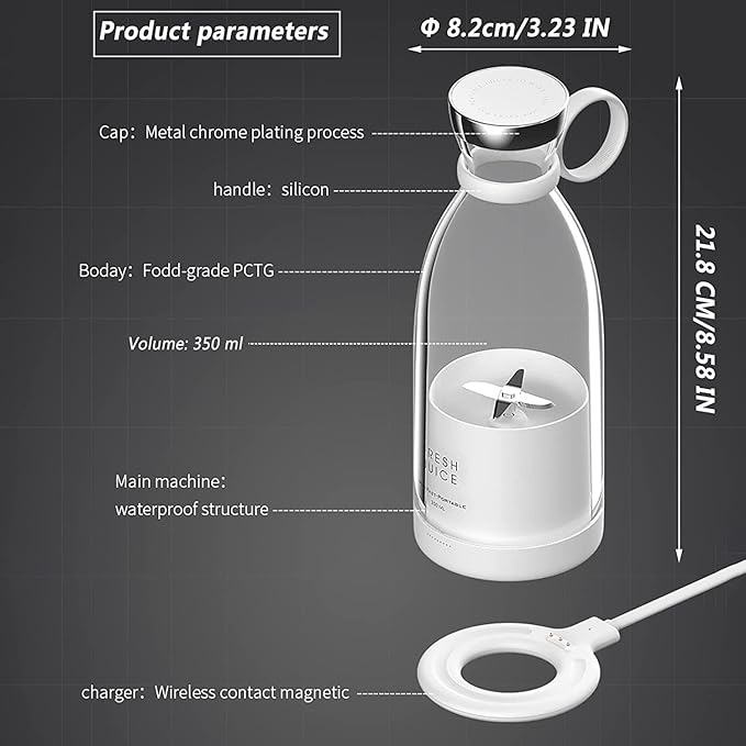 OTPEIR Portable Blender for Shakes and Smoothies with 11.83 Oz Travel Cup and Lid,Durable Stainless Steel Blades for Juice Blending Performance, White