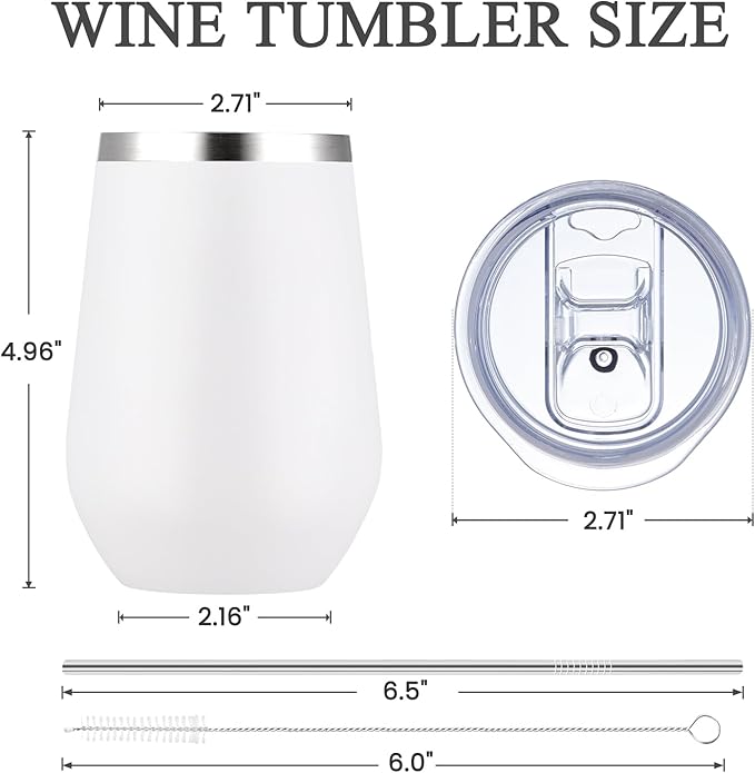 MEWAY Durable 12oz Stainless Steel Wine Tumbler with Lid and straw - Vacuum Insulated Coffee and Wine Cup for Travel, Parties, and Outdoor Events(White, Set of 4)