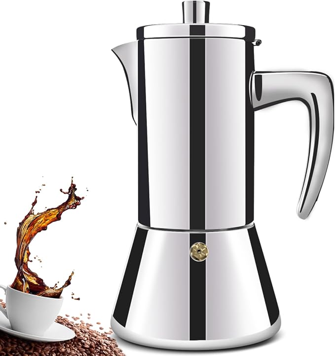12 Cup Thickened 304 Stainless Steel Moka Pot Stovetop Espresso Maker Cafeteras Italian Percolator Espress Makers Capable Greca Mocha Coffee Machine for Induction Home and Camping 600ml 20oz