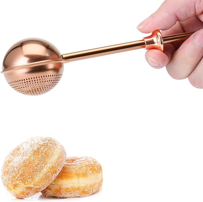 HULISEN Flour Duster for Baking, One-Handed Operation, 304 Stainless Steel Powdered Sugar Shaker Duster, Pick Up and Dust Flour Sifter, Gift Package, Brown