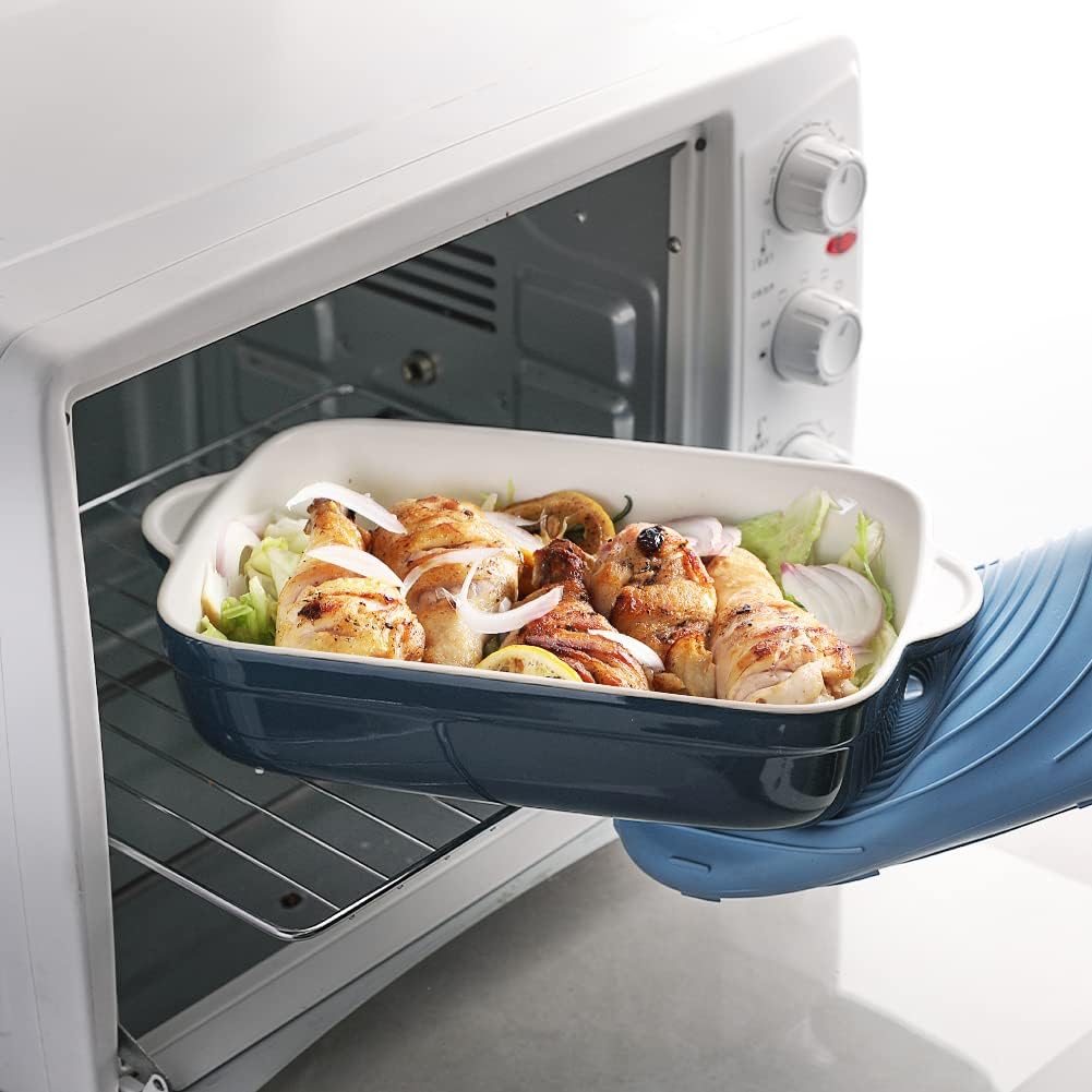 Sweejar Casserole Dishes for Oven, Ceramic Bakeware Set of 3, Lasagna Pan Deep with Handle, Rectangular Baking Pan Set, 9x13 Baking Dish for Cooking, Banquet and Daily Use (Navy)
