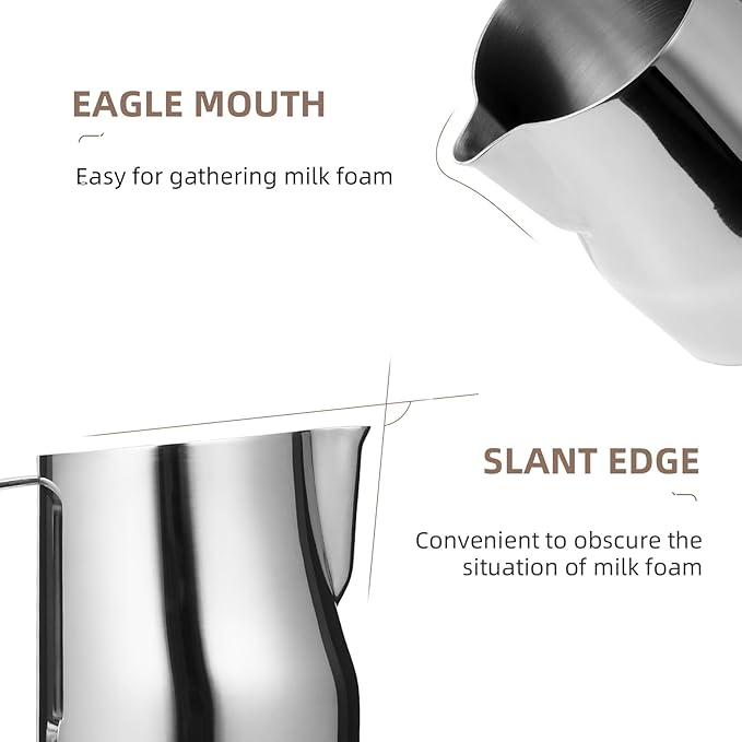 MHW-3BOMBER Milk Frothing Pitcher 12oz/350ml Milk Frother Cup Espresso Steaming Pitcher Stainless Steel Milk Frother Cup Barista Latte Art Round Spout Latte Art Pitcher P7121S