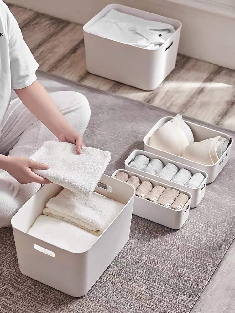 Set Of 4 Plastic Storage Bins,“13.4x10.2x8”Versatile Kitchen Pantry Organization and Storage,for Plastic Storage Container Under Bed,Under Sink Bathroom Organizer (White, 4 Pack Large)