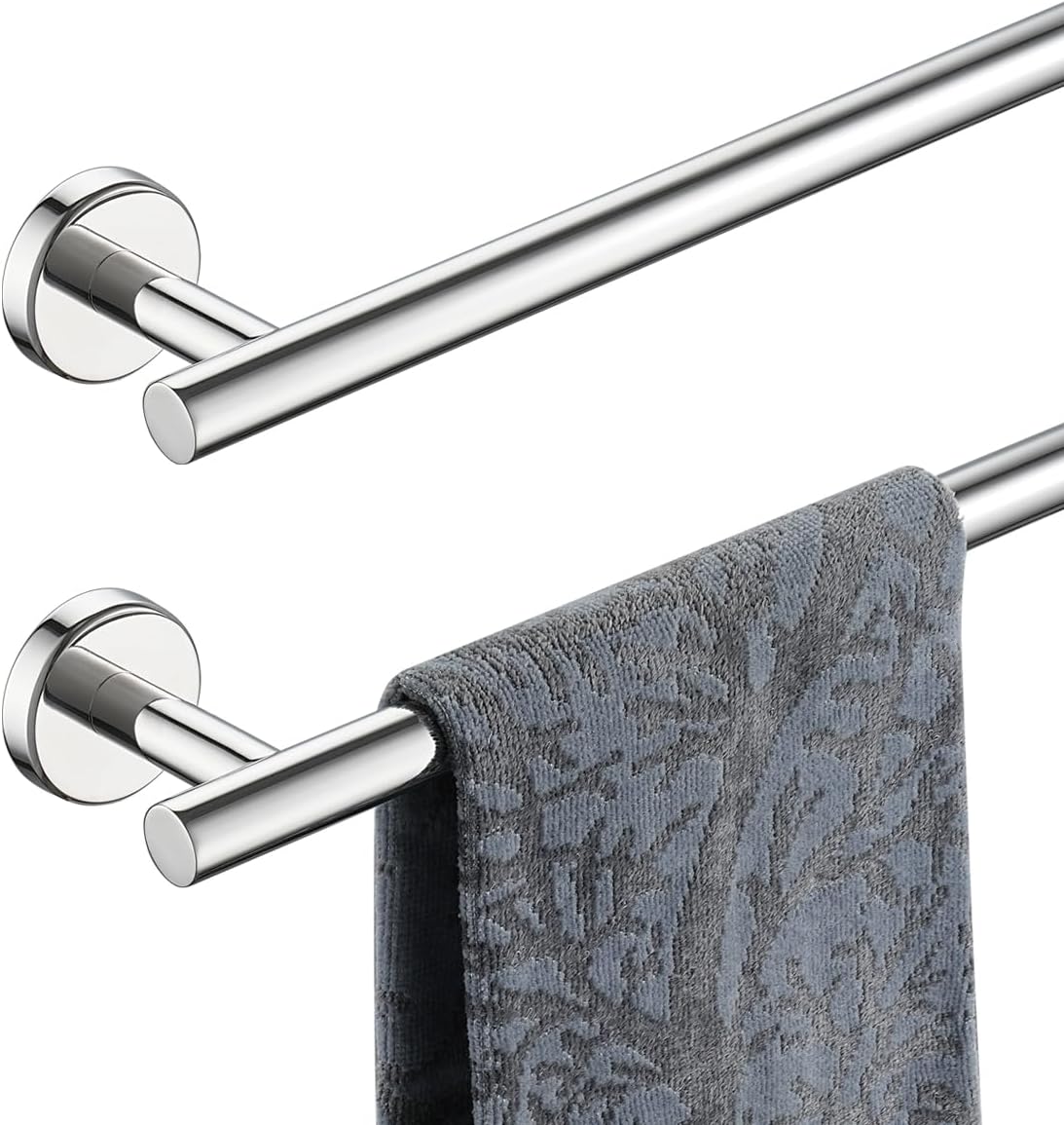 JQK Chrome Towel Bar, 27 Inch 304 Stainless Steel Thicken 0.8mm Towel Rack Bathroom, Towel Holder Polished Finished Wall Mount, Useable Length 24 Inch 2 Pack, TB110L24-CH-P2