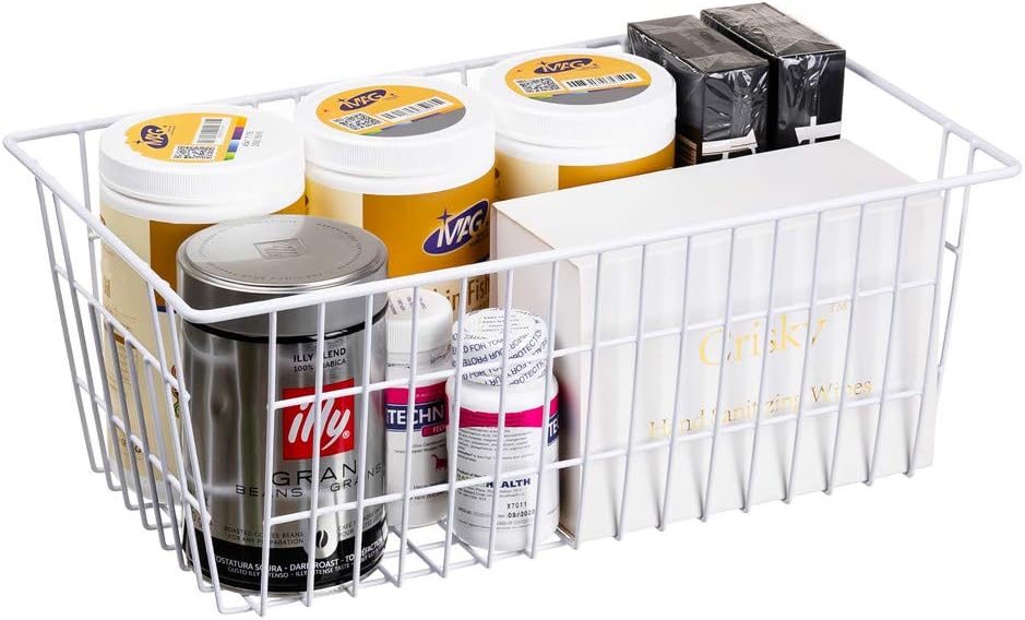 SANNO 14" Freezer Baskets Wire Storage Baskets for Organizing Pantry Organization Bins Cabinets - Metal Basket Kitchen, Laundry, Garage, Fridge, Bathroom Countertop Organizer
