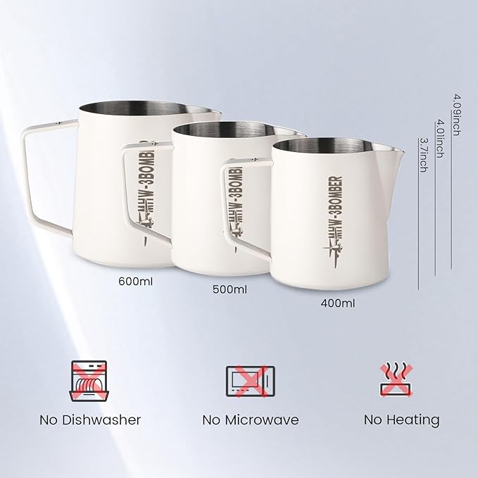 MHW-3BOMBER Espresso Steaming Pitcher Milk Frothing Pitcher Stainless Steel Milk Coffee Cappuccino Latte Art Barista Cup 20oz/600ml P5021W