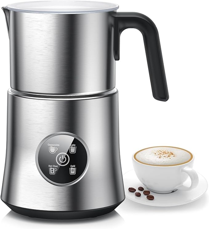 Milk Frother and Steamer, Large Capacity & Detachable Electric Milk Frother, Automatic Warm and Cold Foam Maker, Hot Chocolate Maker, Stainless Steel Jug, 30.44Oz./900ML