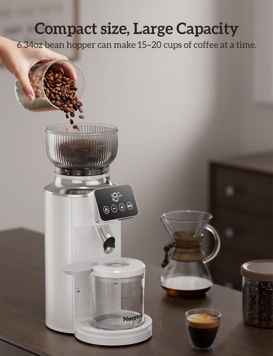 Neretva Burr Coffee Grinder, 2 in 1 Professional Espresso Grinder Stainless Steel Suit 51~58mm Portafilter Coffee Bean Grinder 30 Precise Setting & Anti-Static for Espresso/French Press/Drip/Cold Brew