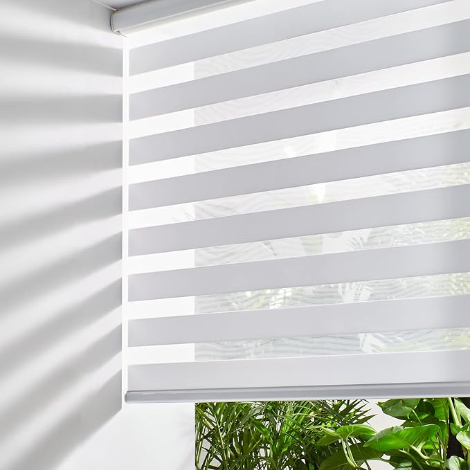 Persilux Cordless Zebra Blinds for Windows (35" W X 72" H, White) Free-Stop Dual Layer Roller Windows Shades for Day and Night, Light Filtering Sheer Shades for Home, Bedroom, Easy to Install