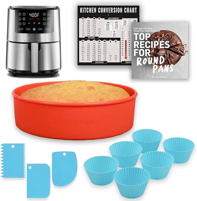 Air Fryer Baking Pan Set For Ninja Air Fryers AF141, AF181 5qt 6.5qt, Freezer and Airfryer Bakeware Sets with Cupcake Liners & Kitchen Conversion Chart, Nonstick Round Cake Molds for Baking