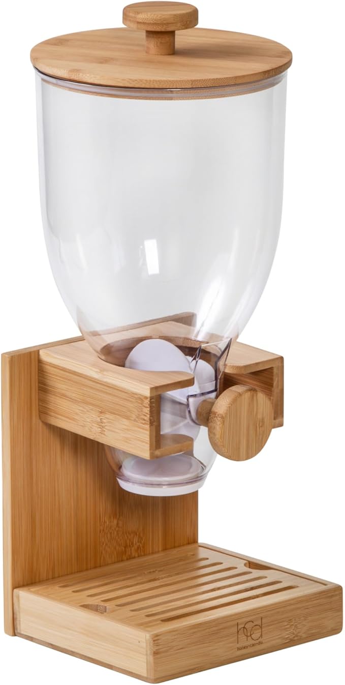 Honey-Can-Do Bamboo Cereal Dispenser with Airtight Lid – Countertop Dry Food Dispenser for Kitchen Organization – Eco-Friendly Cereal Container for Pantry