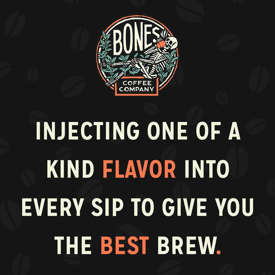 Bones Coffee Company Mint Invaders, Mint Chocolate Chip Flavored Coffee, Medium Roast Low Acid Arabica Beans Compatible with Auto drip and French Press Coffee Maker, 12 Oz Whole Bean