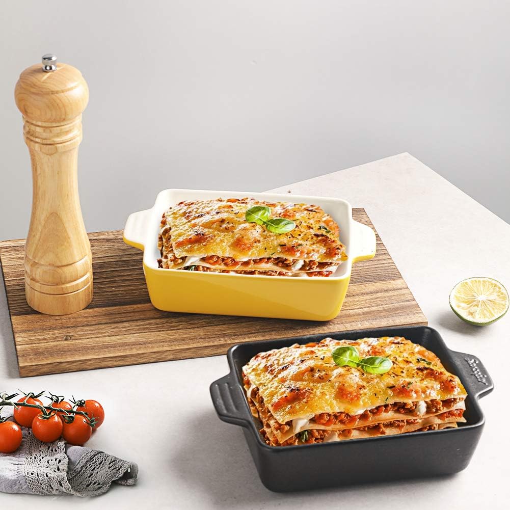 Sweejar Ceramic Baking Dish, Rectangular Small Baking Pan with Double Handles, 20 Oz for Cooking, Brownie, Kitchen, 6.5 x 4.9 x 1.8 Inches(Yellow)