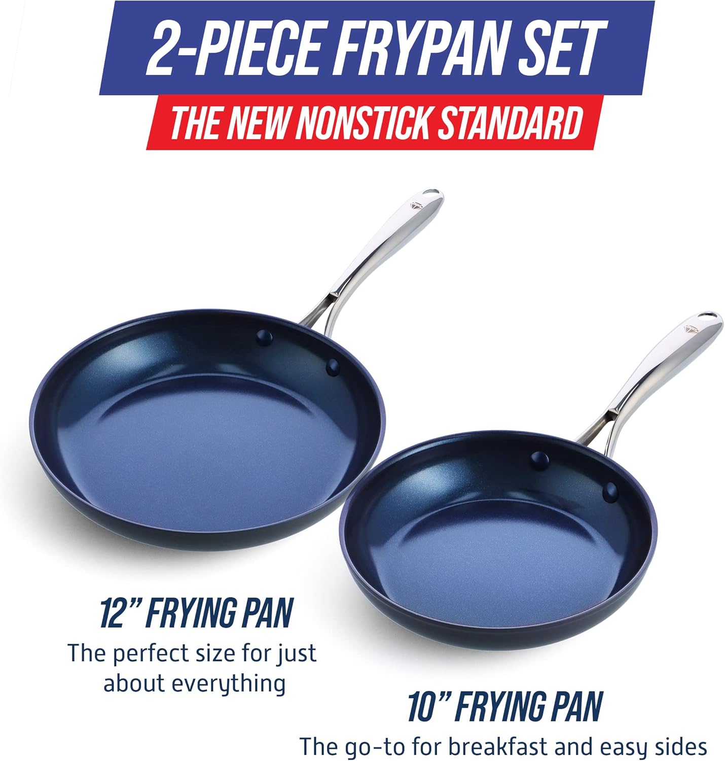 Blue Diamond Cookware Hard Anodized Ceramic Nonstick, 10" and 12" Frying Pan Skillet Set, PFAS-Free, Dishwasher Safe, Oven Safe, Grey