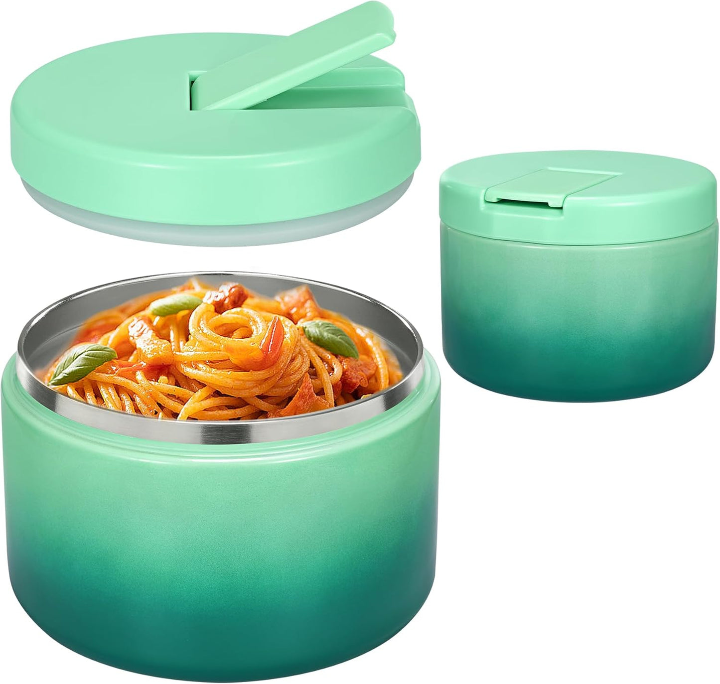 12oz Insulated Vacuum Food Jar with Buckle Lid Wide Mouth Soup Thermo for Hot Food Kids Leakproof Stainless Steel Lunch Container (Gradient Green, 12OZ)