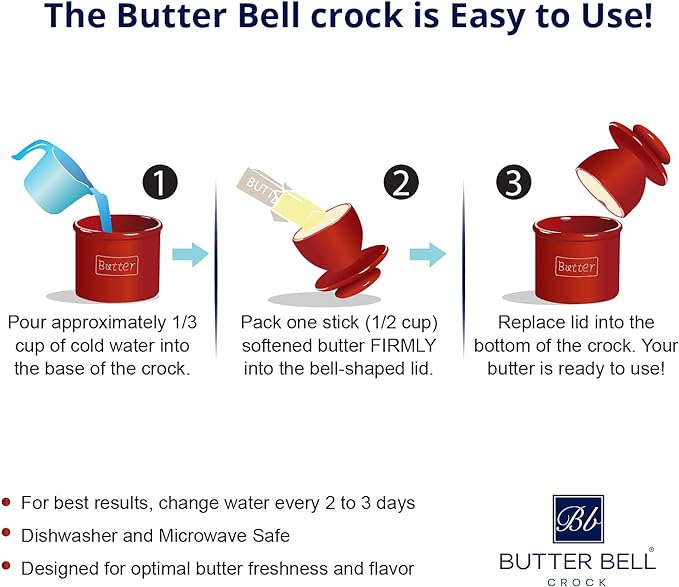 Butter Bell – The Original Art Nouveau French Butter Crock by L Tremain, Water Seal Ceramic Butter Keeper for Countertop, Keeps Butter Fresh & Spreadable Without Refrigeration