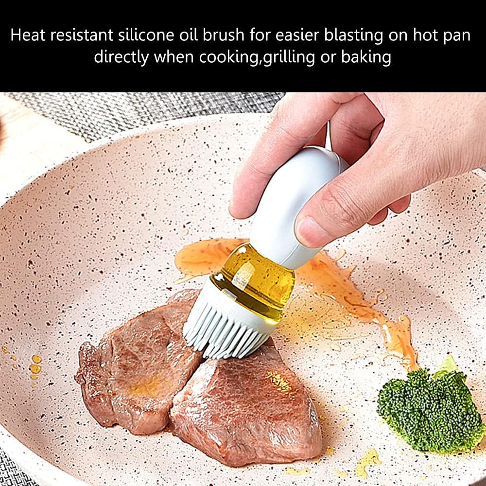 TINMIX Oil Dispenser with Brush - Glass Olive Oil Dispenser for Kitchen, 2 IN 1 Oil Dispenser Bottle with Silicone Basting Brush for Cooking Vinegar Sauce BBQ Grill Frying, T-OB21, Green