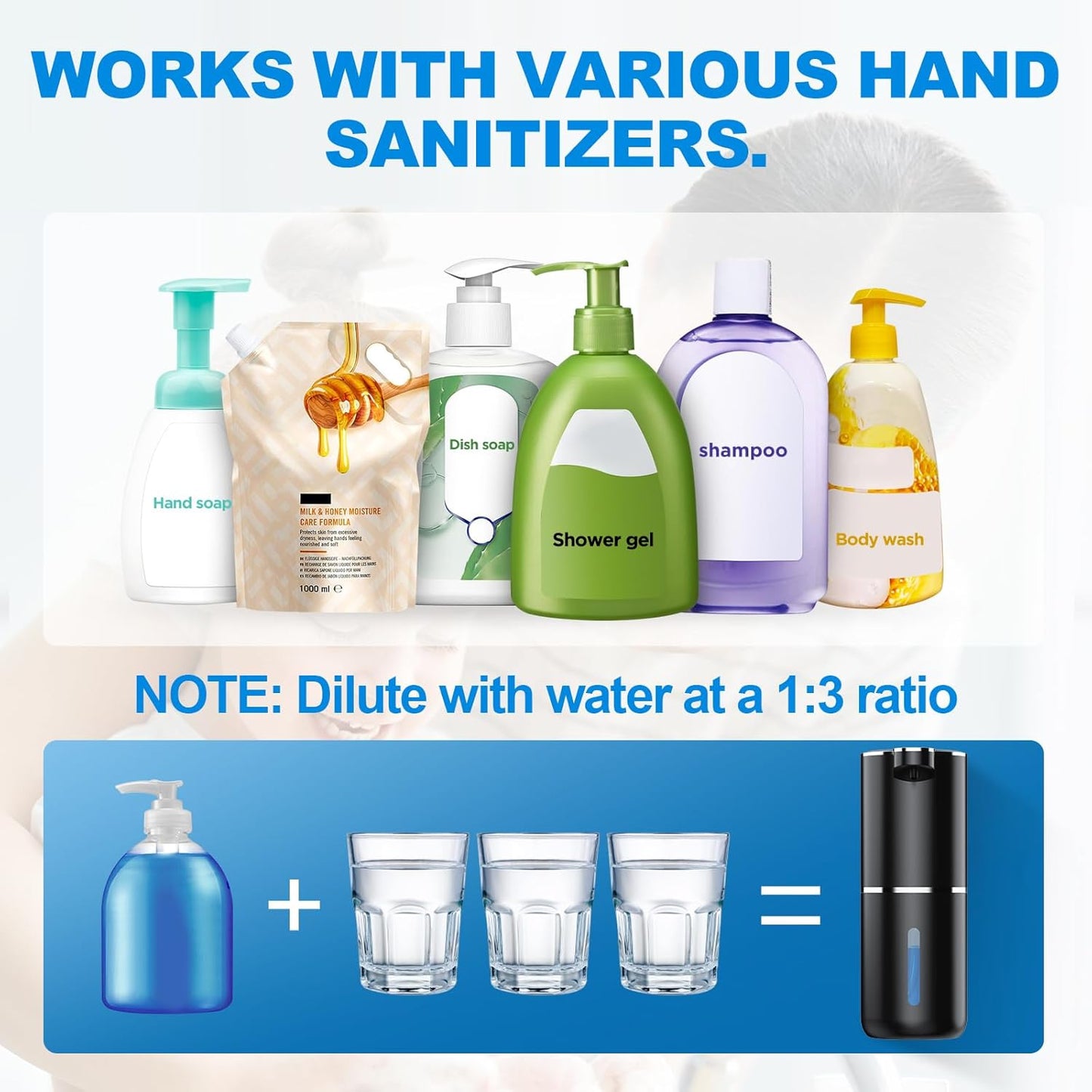Automatic Foaming Soap Dispenser Foaming Hand Sanitizer Touchless 1200mAh Soap Dispenser Rechargeable with Sensor for Bathroom Kitchen