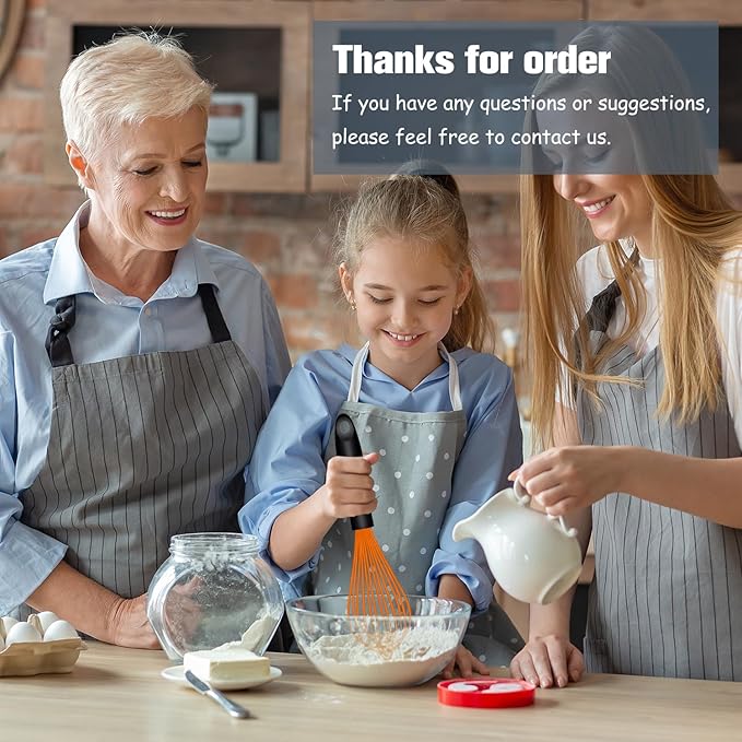 Dishwasher Safe Orange Silicone Whisk, Sealed Waterproof Design Set of 3, Professional Kitchen Whisks for Cooking Non-Scratch, Silicone&Stainless Steel Whisk, Heat Resistant Plastic wisk, BPA free