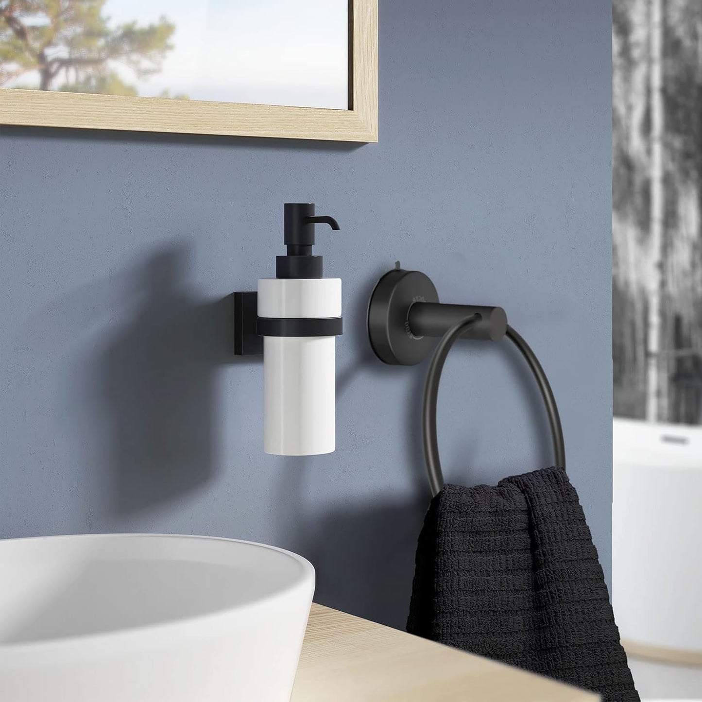 DGYB Suction Cup Towel Ring Matte Black Hand Towel Holder for Bathroom Wall SUS 304 Stainless Steel Kitchen Towel Hanger
