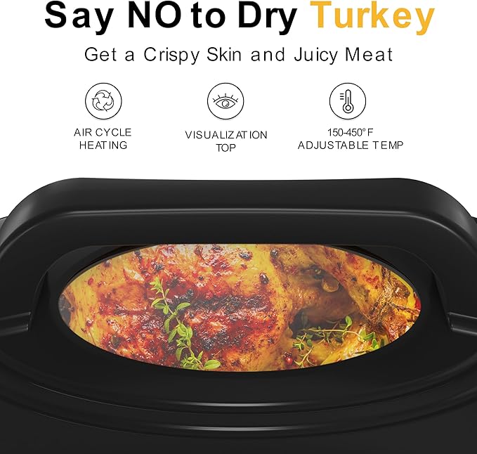 Sunvivi Roaster Oven, Electric Roaster Oven with Viewing Lid, 30lb 26-Quart Turkey Roaster with Unique Defrost/Warm Function, Large Roaster with Removable Pan & Rack, Stainless Steel, Black