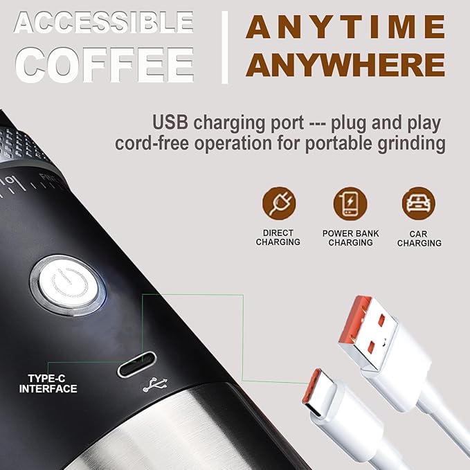 Portable Burr Coffee Grinder, Electric Adjustable Burr Mill Machine Suitable for Travel,Camping with Bag (Red)
