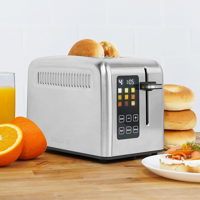Kalorik Touchscreen Toaster 2-Slice with Extra-Wide Slots, Rapid Toasting Technology with 8 Shade Settings Plus Toaster Pastry Setting Manual Lift Lever and Auto-Shut Off, 1350-Watts, Stainless Steel