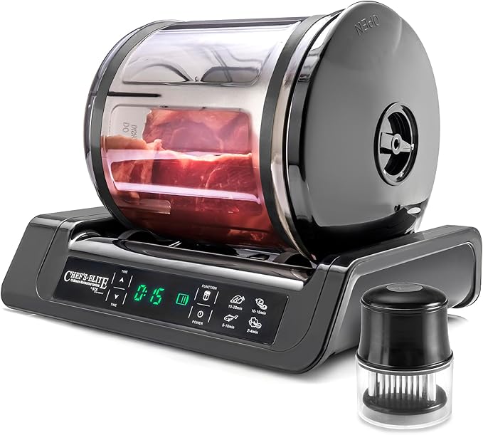 STX International Chef's Elite Vacuum Marinator & Tumbler | Marinate Meat & Vegetables in 15 Minutes | Adjustable Timer | Auto Shut-Off | Meat Tenderizer Included