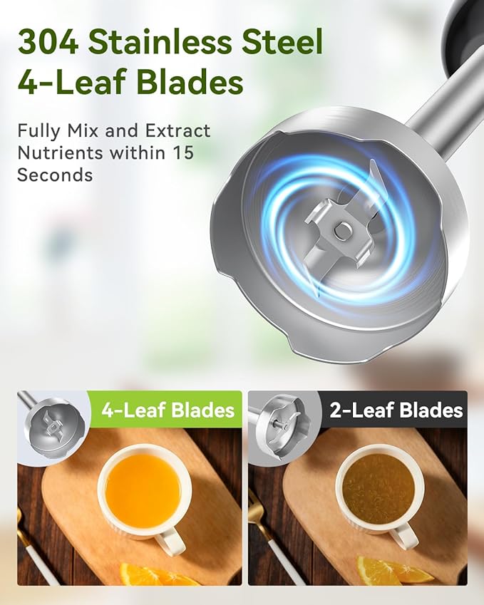 Immersion Blender Handheld Hand Blender, 1000W 5 in 1 Hand Mixer Stick, BPA-Free 12 Speed Handheld Blender 304 Stainless, Mixing Beaker, Chopper, Whisk, Milk Frother, Soup, Smoothies, Baby Food, Sauce