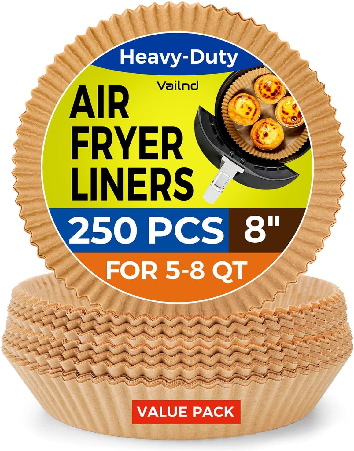 250 Pcs 8" Round Air Fryer Liners Disposable, Unbleached Parchment Paper Liners for Airfryer Basket, Non-Stick & Leakproof Baking Paper for Oven Roasting