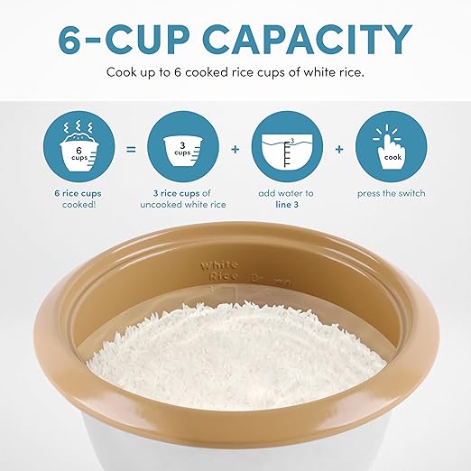 AROMA® 6-Cup (Cooked) One-Touch Pot Style Rice Cooker with CoreCoat™ PFAS-Free Nonstick Ceramic Surface (1.5 Quarts)