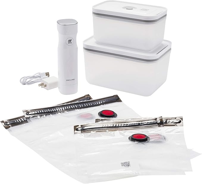 ZWILLING Fresh & Save 7-pc Vacuum Sealer Machine Starter Set, Sous Vide Bags, Meal prep, Airtight Food Storage Containers, Gift Set