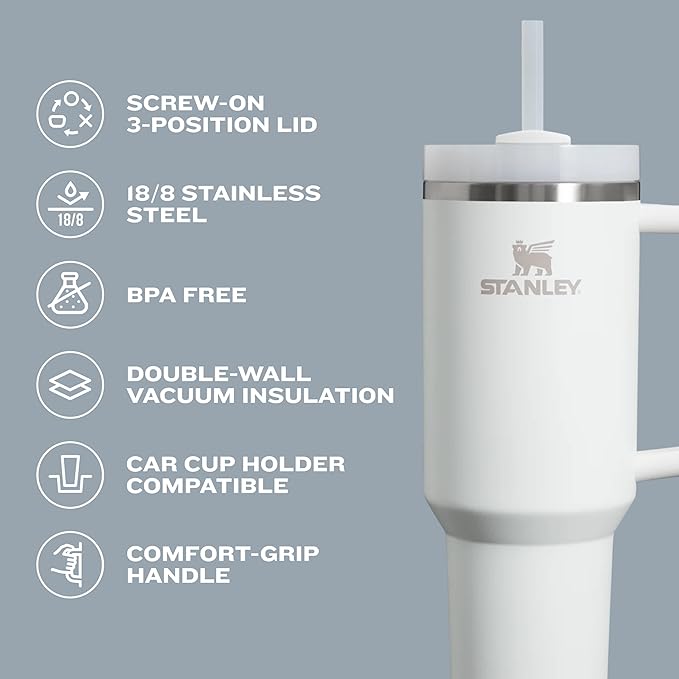 STANLEY Quencher H2.0 Tumbler with Handle and Straw 14 oz | Flowstate 3-Position Lid | Cup Holder Compatible for Travel | Insulated Stainless Steel Cup | BPA-Free | Black 2.0