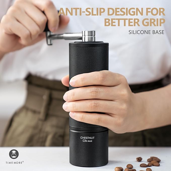 TIMEMORE Chestnut C3S MAX Manual Coffee Grinder Stainless Steel S2C Conical Burr Coffee Grinder, Capacity 35g Hand Coffee Grinder with Foldable Handle, Adjustable Grind Setting for Espresso, Black