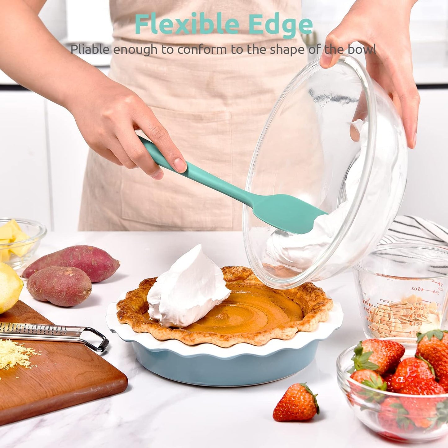 Heat Resistant Silicone Spoon Spatula: U-Taste 600ºF High Heat Flexible 11.38in Silicon Mixing Stirring Cooking Scraping Baking Bowl Scraper Seamless Spreader for Kitchen Nonstick Cookware (Aqua Sky)