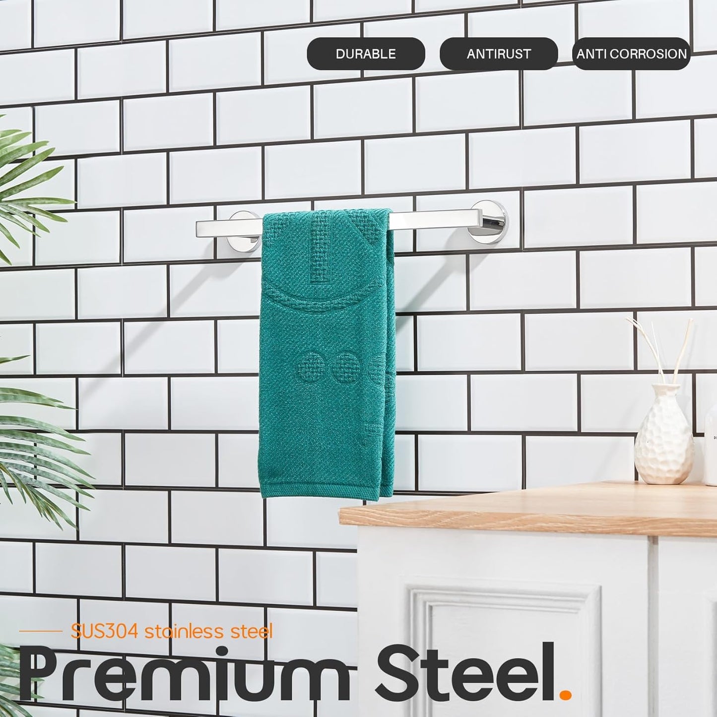 16 Inch Bathroom Towel Bar Bath Towel Rack Kitchen Towel Holder Towel Hanger Wall Mounted SUS304 Stainless Steel 2 Pack Polished Chrome AN4001CH-L16-P2