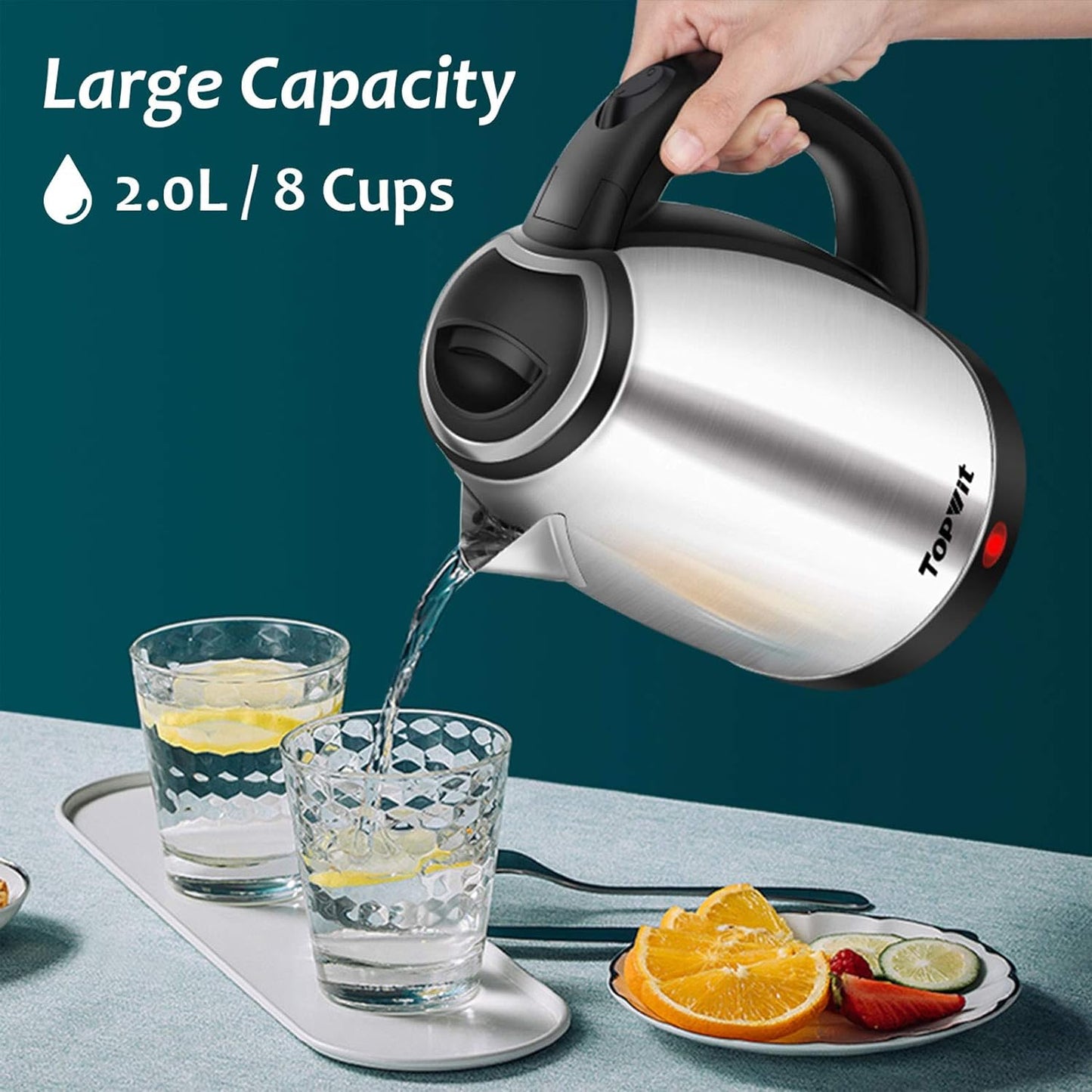 TOPWIT Electric Kettle, 2.0L Hot Water Kettle Electric, BPA-Free Stainless Steel Tea Kettle, Electric Kettles for Boiling Water with Fast Boil, Auto Shut-Off & Boil Dry Protection, Silver