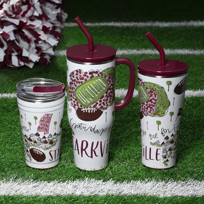 Swig Life 24oz Party Cup, Stackable Insulated Travel Coffee Tumbler with EZ Slider Lid, Cup Holder Friendly, Stainless Steel 24 oz Tumbler, Reusable Mug (Saturdays In Starkville)