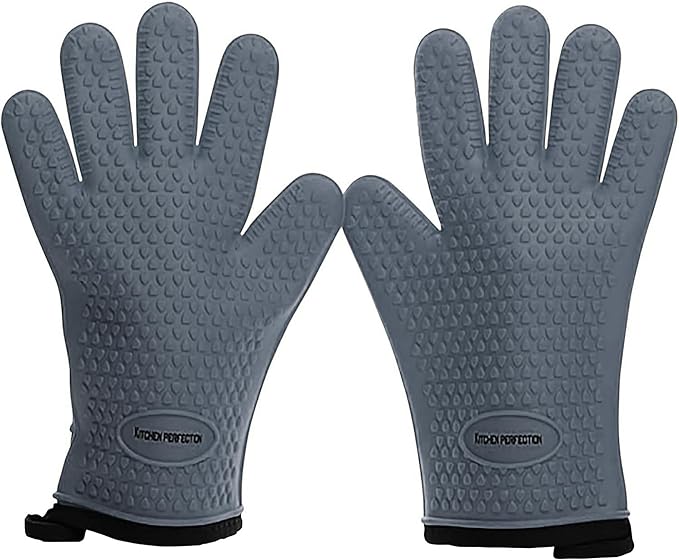 KITCHEN PERFECTION Silicone Smoker Oven Gloves For Women -Extreme Heat Resistant BBQ Gloves -Handle Hot Food Right on Your Smoker Grill Fryer|Waterproof Oven Mitts Grill Gloves |Superior Set+3 Bonuses