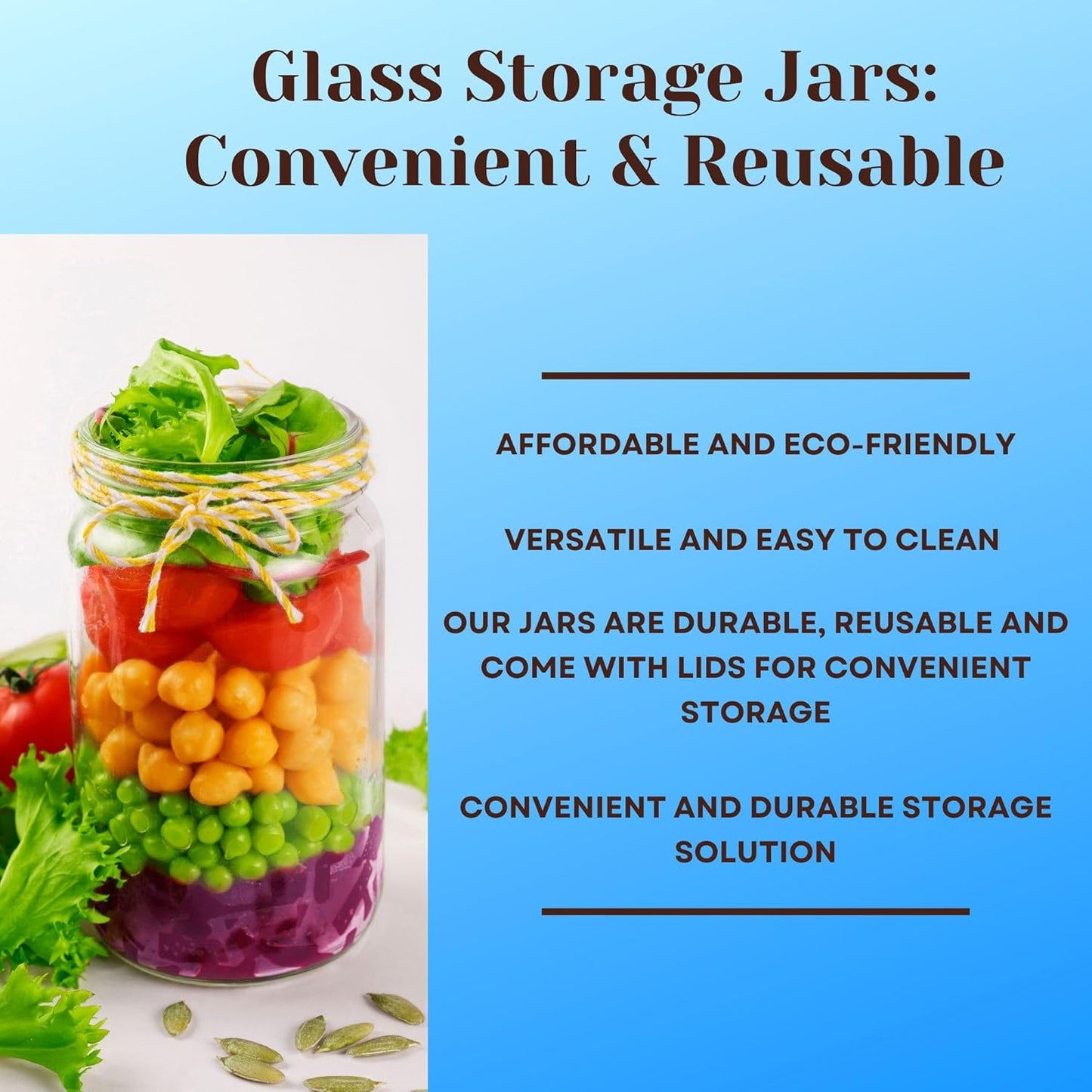 Jarming Collections Mason Jars - 32 Oz Glass Extra Wide Mouth Quart Storage Jars with Lids - BPA Free Plastic Lids - Made in USA (Set of 2)