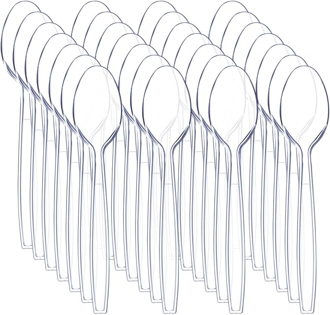 Liacere 360 Pieces Clear Plastic Spoons - Heavyweight Disposable Spoons-6.7inch Heavy Duty clear Cutlery - Plastic Utensils - Perfect for Chrismas Parties and Restaurants for Spring
