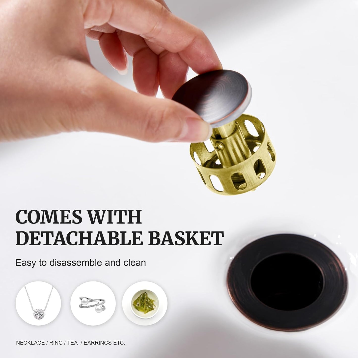 Pop up Sink Drain Stopper for Bathroom Vessel Vanity Sink Art Basin Oil Rubbed Bronze, Small Cap Without Overflow, Metal Pop-up Drain Strainer with Detachable Basket Stopper
