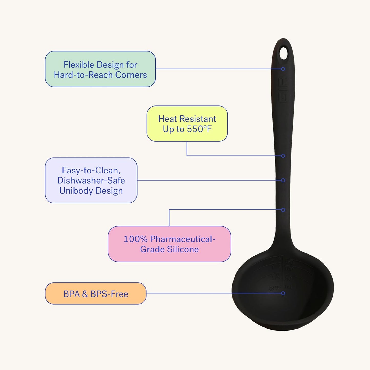 GIR: Get It Right Silicone Ladle Spoon –High Heat Resistant Kitchen Tool, Durable Cooking Utensil for Serving Soups, Stews, Sauces, and Dressings, Ultimate - 13IN - Slate