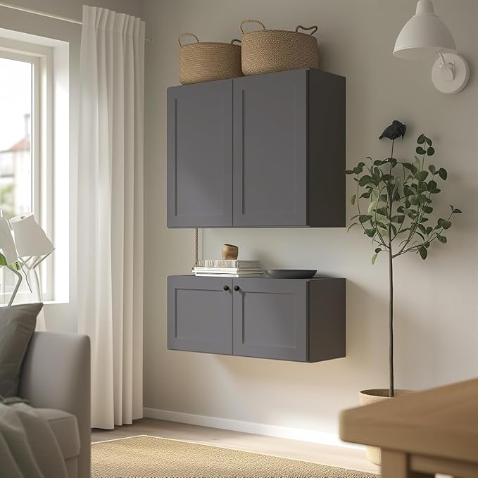 Wall-Mounted Cabinet – Solid Wood Shaker Style Medicine Cabinet with Adjustable Shelves & Soft-Close Doors for Bathroom, Kitchen, and Office Storage (Pebble Gray, 39" W x 12" D x 42" H)