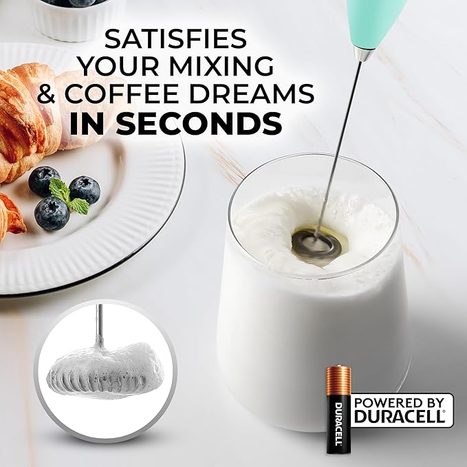 Zulay Kitchen Milk Frother Handheld Electric Whisk with AA Duracell Batteries – Durable Drink Mixer for Coffee, Lattes, Cappuccinos & More - Mint